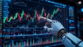 Robot Hand Pointing at Stock Market Graph on Computer Screen Royalty Free Stock Photo
