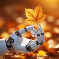 a robot and the hand of a robot in contact with life, with nature