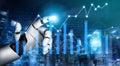 Robot Hand Touching Digital Graph with Data Visualization in Background, Futuristic Technology Concept for Business and Royalty Free Stock Photo