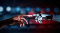 Robot hand is touching a human hand Royalty Free Stock Photo