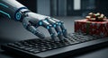 Ai robot typing keyboard for christmas gift automation technology generative ai Royalty Free Stock Photo