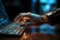 Robot hand typing on the computer. generative AI Royalty Free Stock Photo