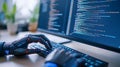 Robot Hand Typing On Computer Keyboard With Coding On Screen Royalty Free Stock Photo