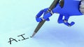 A robot hand writes Artificial Intelligence3d rendering