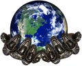 Robot Hands Holding Earth Isolated, Technology, Environment