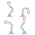 Robot hands mechanical arms assembly crane line isolated set vector illustration