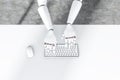 Robot hands typing, white table Royalty Free Stock Photo