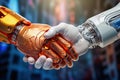 Robot handshake. The concept of trust in artificial intelligence. Royalty Free Stock Photo