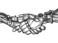 Robot handshake engraving vector illustration Royalty Free Stock Photo