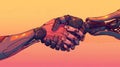 Robot handshake at sunset, futuristic concept Royalty Free Stock Photo