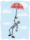 Robot hanging from floating umbrella