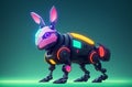 Robot hare. Little robot of eared animal in bright colors. Concept of modern world, toy animal.