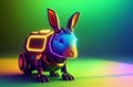 Robot hare. Little robot of eared animal in bright colors. Concept of modern world, toy animal.