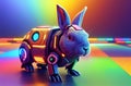 Robot hare. Little robot of eared animal in bright colors. Concept of modern world, toy animal.