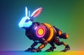 Robot hare. Little robot of eared animal in bright colors. Concept of modern world, toy animal.