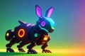 Robot hare. Little robot of eared animal in bright colors. Concept of modern world, toy animal.