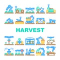robot harvests automation icons set vector