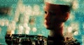 Computer code digits and robot ai head Royalty Free Stock Photo
