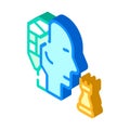 Robot head brain play chess isometric icon vector illustration