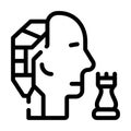 Robot head brain play chess line icon vector illustration