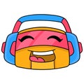 The robot head laughed while wearing a headset listening to music, doodle icon drawing Royalty Free Stock Photo