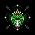 Robot head with sacred background, can use for gaming logo, e sport, t shirt. Editable