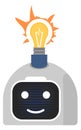 Robot head with shining light bulb. Creative artificial intellect