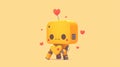 a robot with a heart confesses its love, an illustration for feelings or valentine\'s day.