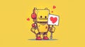 a robot with a heart confesses its love, an illustration for feelings or valentine\'s day.