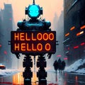 robot with \'hello\' sign Royalty Free Stock Photo