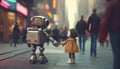 Robot helping a child cross the street road