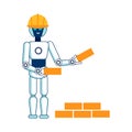 Robot Helps in Building House Flat Illustration