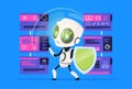 Robot hold shield data privacy computing center with hosting servers infographic, network and database, Artificial Royalty Free Stock Photo