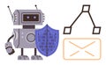 Robot with binary shield protecting email and hierarchical data for cybersecurity and communication Royalty Free Stock Photo