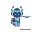 Robot holding blank poster banner or showing information Royalty Free Stock Photo