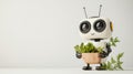 Robot holding a bowl of fresh herbs Royalty Free Stock Photo