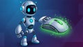 Robot holding computer mouse technology and. Royalty Free Stock Photo