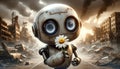 Robot Holding a Daisy in a Post-Apocalyptic World Royalty Free Stock Photo