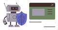 Robot Holding Data Shield Next to Secure Webpage Interface Royalty Free Stock Photo
