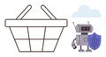 Robot with Data Shield Beside Shopping Basket Representing Secure E-commerce Technology Royalty Free Stock Photo