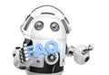 Robot holding FAQs sign. Isolated. Contains clipping path