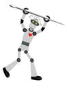 Robot holding oversized needle vector illustration Royalty Free Stock Photo