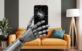 a robot holding a phone with a broken screen Royalty Free Stock Photo
