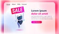 robot holding sale banner special offer shopping artificial intelligence concept