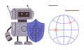 Robot with Shield Representing Cybersecurity and Global Digital Protection Royalty Free Stock Photo