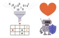 Artificial Intelligence and Data Processing with Robot, Filter, Heart, and Shield Royalty Free Stock Photo