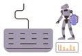 Robot Holding Shield with Keyboard and Data Chart, Representing Cybersecurity and Technology Integration Royalty Free Stock Photo