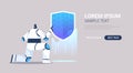 robot holding shield web data security technology protection artificial intelligence concept
