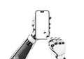 Robot holding smart phone and touch isolated display for mockup, app presentation