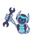 Robot holding wrench vector illustration. Robot character pose Royalty Free Stock Photo